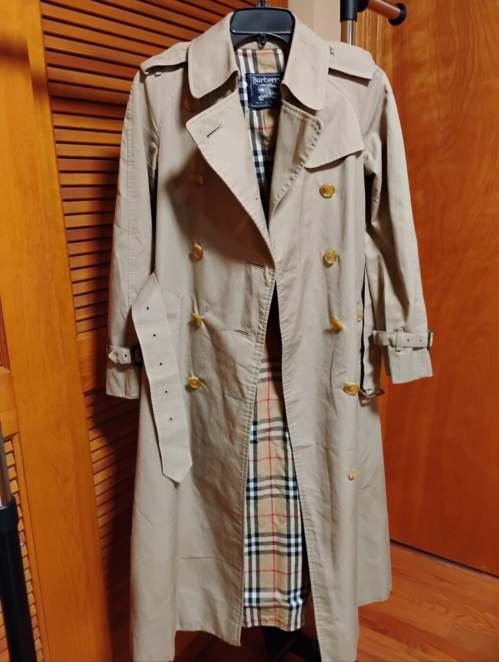 Vintage Burberry Beige Double-Breasted Trench Coat with Signature Check Lining